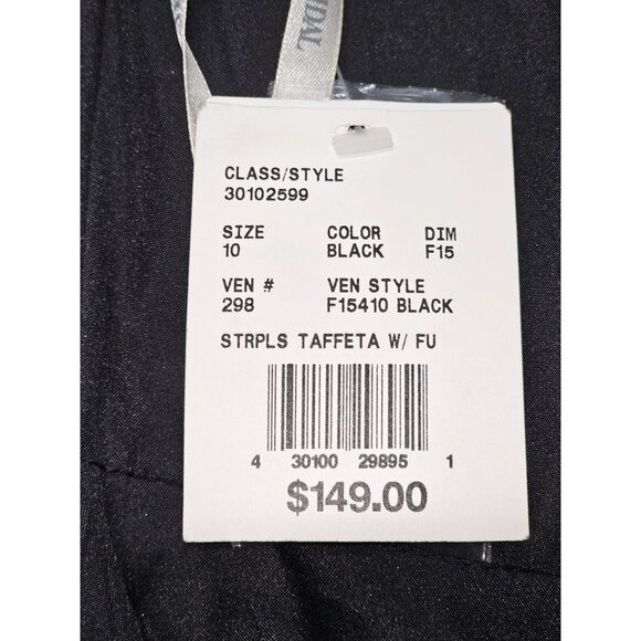 Davids Bridal Women's Black Strapless Taffeta Dress Feather Detail Size 10 369 - Picture 7 of 10